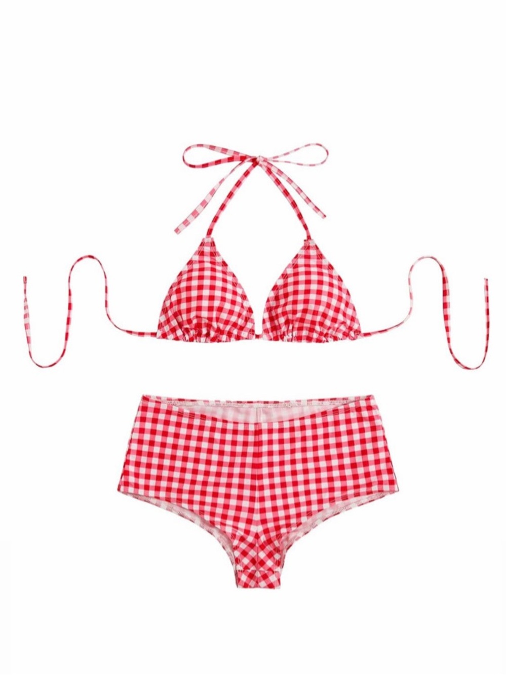SWEATY ROCK WOMEN S RED/WHITE GINGHAM BOYSHORT BIKINI SWIM SET TWO-PIECE